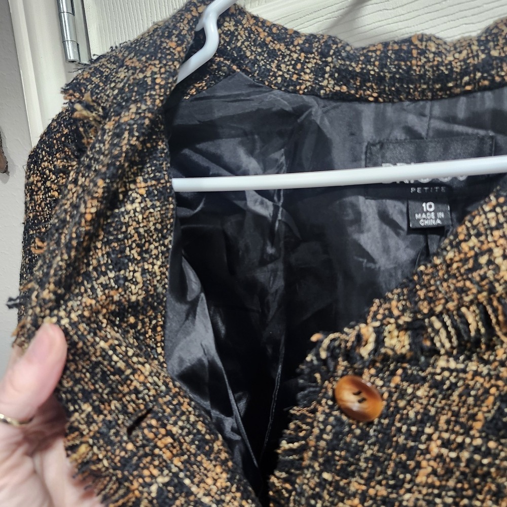 Briggs Petite Women's Blazer Size 10 Black Gold‎ Textured Jacket Lined - Picture 8 of 10